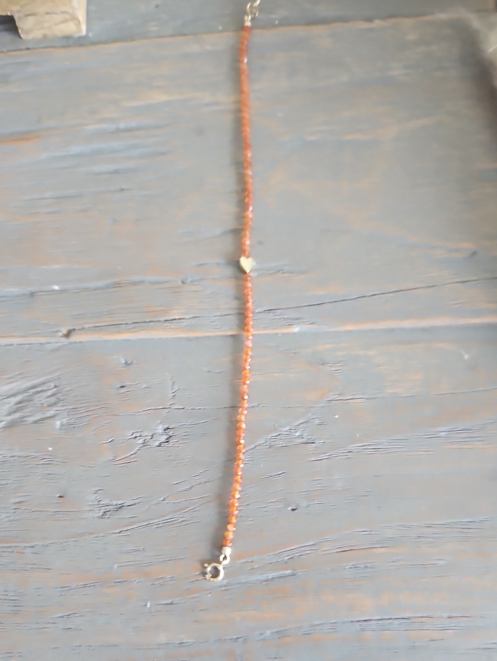 Mejuri Gold Filled Delicate Orange Beaded Bracelet with Gold Heart Accent